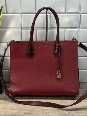 Michael Kors Large Mercer Accordian Tote in Dark Berry with Python Print!